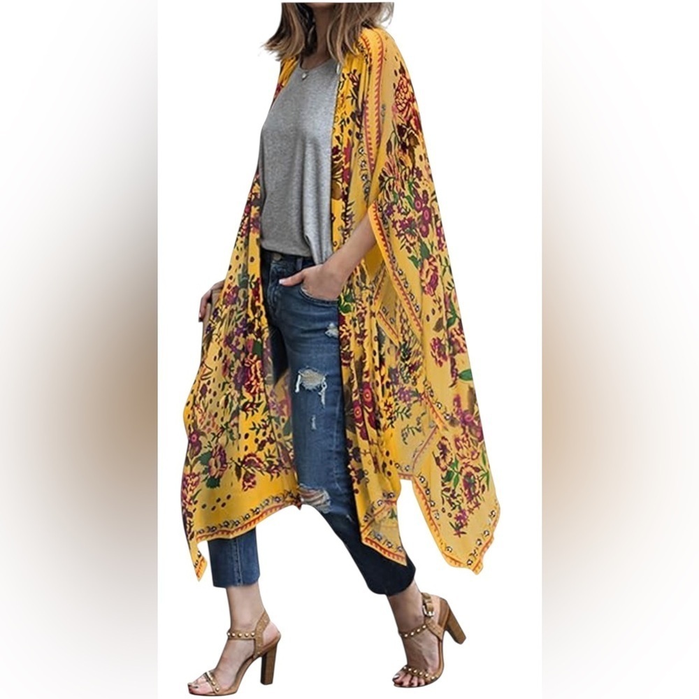 Unbranded Cool Kaftans Poncho with hibiscus floral stamped One Size. A29